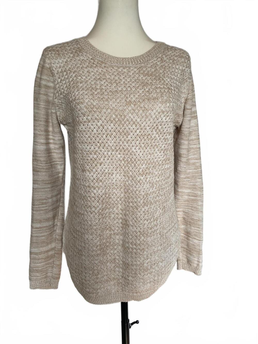 Lety & Me Oatmeal Basketweave Sweater Small Elbow Patch Light Academia Preppy